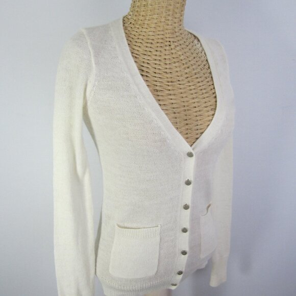 J Crew Women XXS Ivory LS Boyfriend Cardigan Sweater Rhinestone Buttons Alpaca - Picture 2 of 10